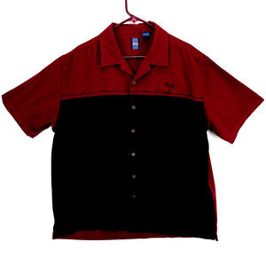 Vintage Embroidered Tropical Shirt Two-Tone Maroon Black Mens XL Relaxed Jantzen